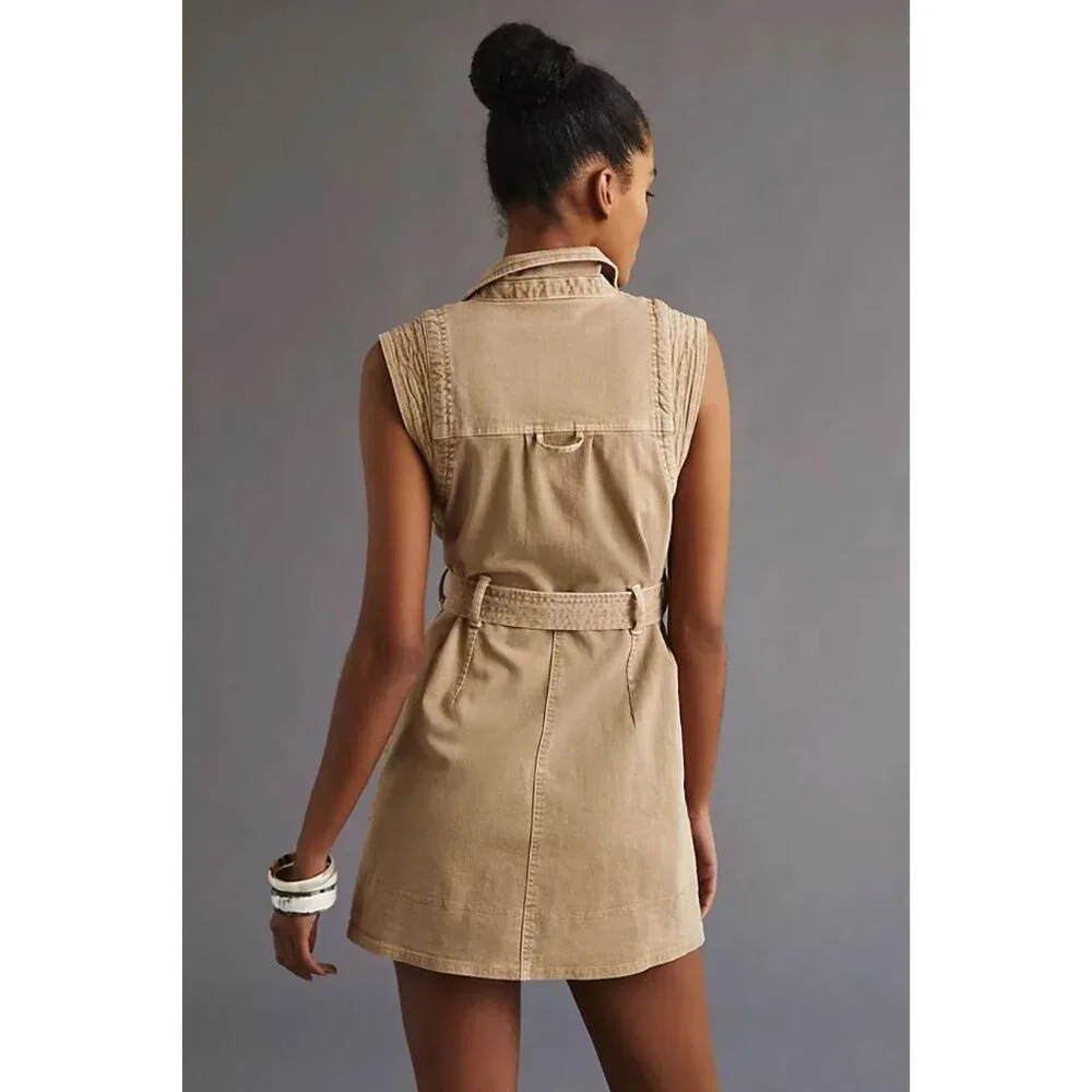 Anthropologie Utility Button Front Belted Mini Dress - Picture 2 of 8